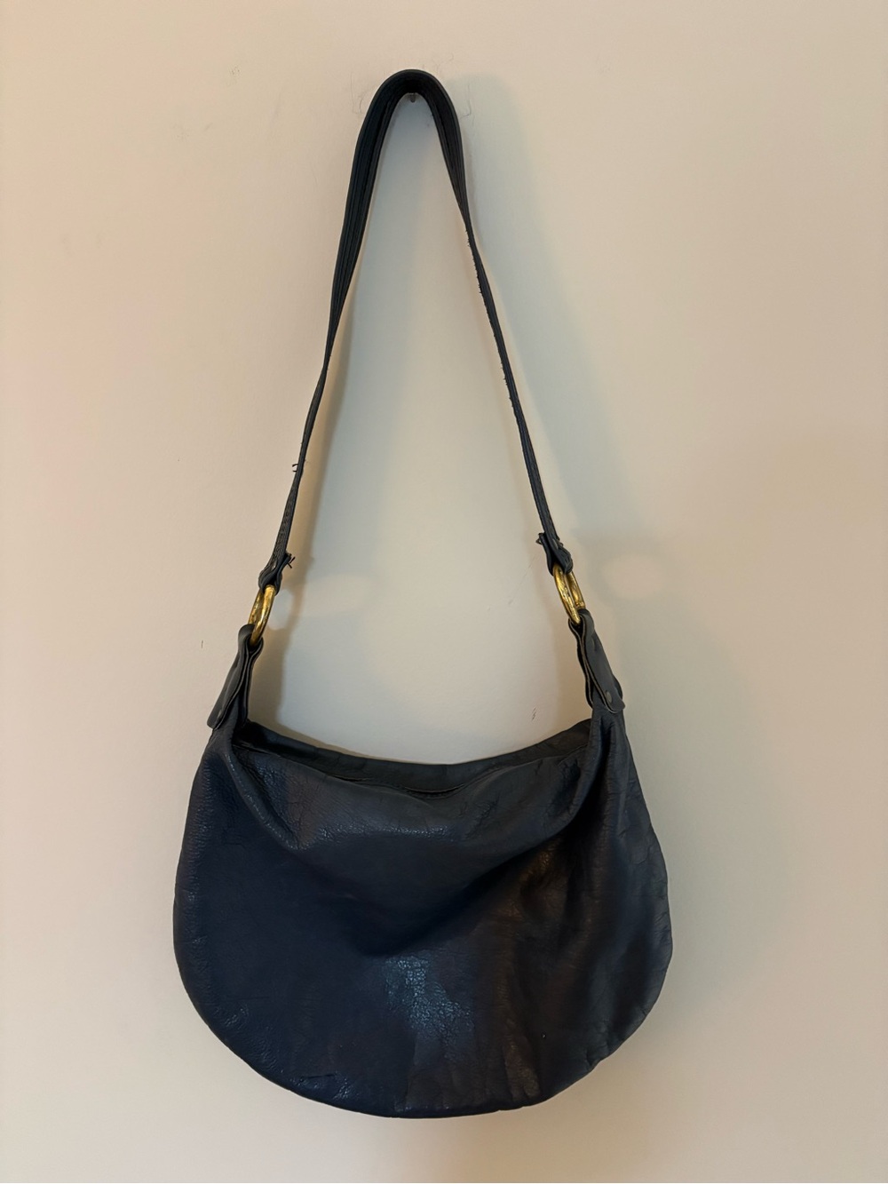 Vintage Classic navy Leather Shoulder Bag - Women's Hobo Purse